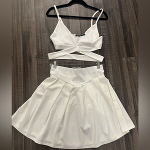 Boohoo White Skirt Set